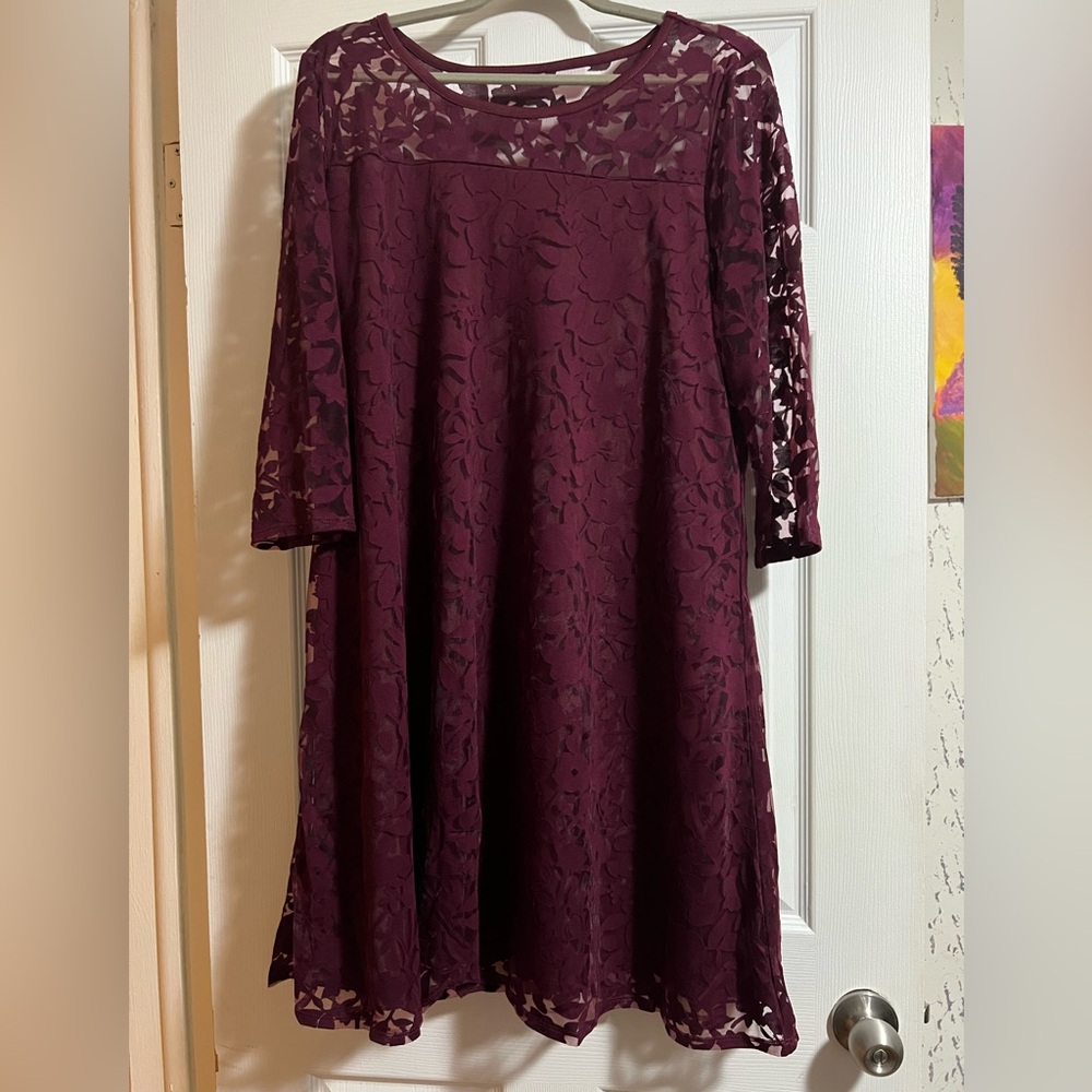 Nina Leonard Burgundy Trapeze Dress